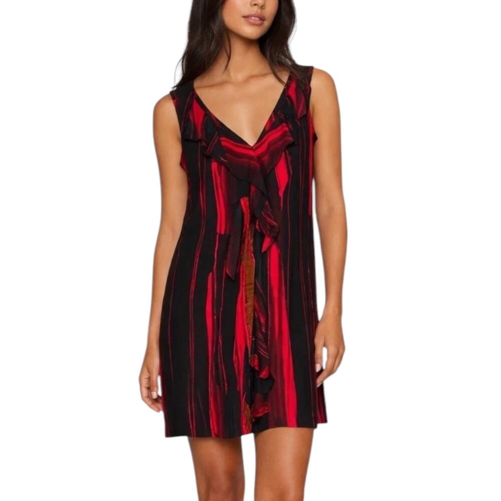 Vera Wang Lavender Label Mini Silk Dress Size 6 Red Black Ruffle Sheath